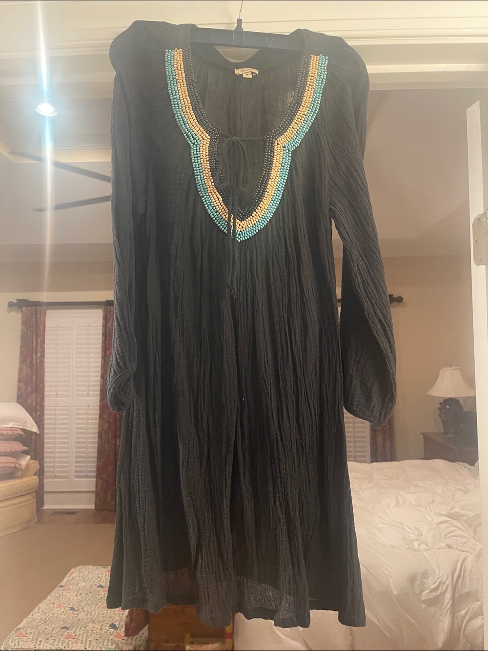 Ella Moss Gauze V-Neck Dress with Beaded Accent